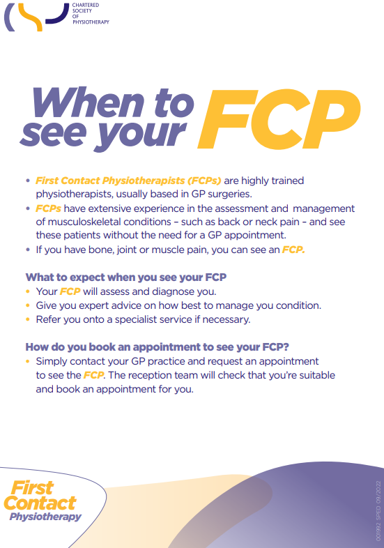 When to see your FCP - First Contact Physiotherapist 